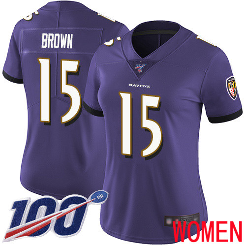 Baltimore Ravens Limited Purple Women Marquise Brown Home Jersey NFL Football #15 100th Season Vapor Untouchable